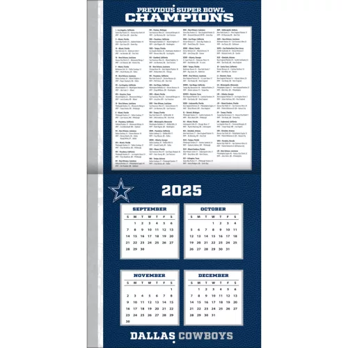 Dallas Cowboys Fali naptár 2026 (30 x 60 cm)