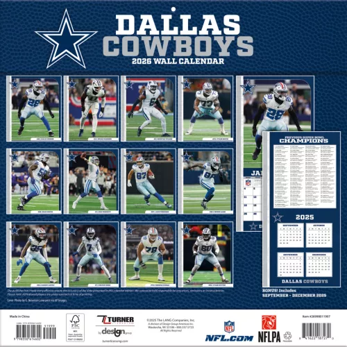 Dallas Cowboys Fali naptár 2026 (30 x 60 cm)