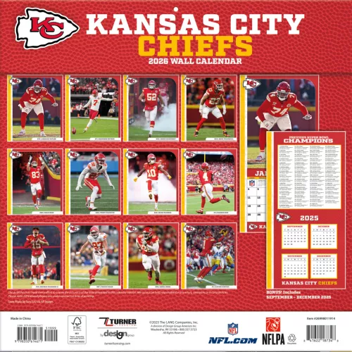 Kansas City Chiefs Fali naptár 2026 (30 x 60 cm)