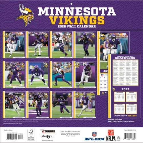 Minnesota Vikings Fali naptár 2026 (30 x 60 cm)