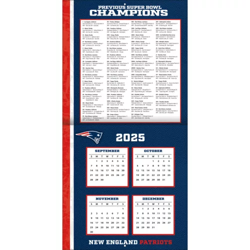 New England Patriots Fali naptár 2026 (30 x 60 cm)