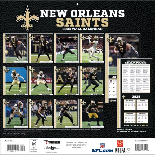New Orleans Saints Fali naptár 2026 (30 x 60 cm)