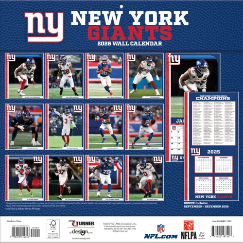 New York Giants Fali naptár 2026 (30 x 60 cm)