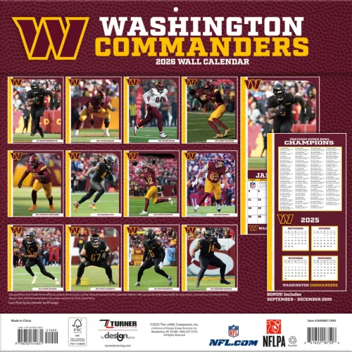 Washington Commanders Fali naptár 2026 (30 x 60 cm)