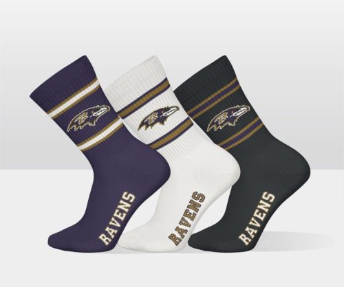NFL Ravens 3pk Crew Socks-Purple/White/Black